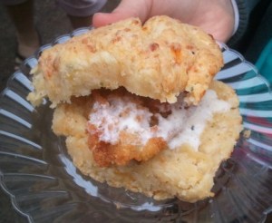 Tupelo Honey's Green-Eyed Monster on Pimento-Cheese Biscuit
