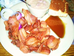 Lambert's Deep-Fried Hog Jowls, with a little sorghum for dippin'