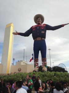 Big Tex says, "It's about time you got here!"